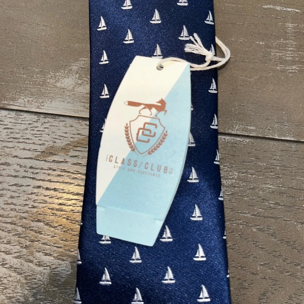 Class Club Boys Navy Blue White Sailboat Nautical Sailing Tie NWT Silk Blend